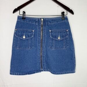 Vintage Easy Wear/ Full Front Zip Denim Mini Skirt